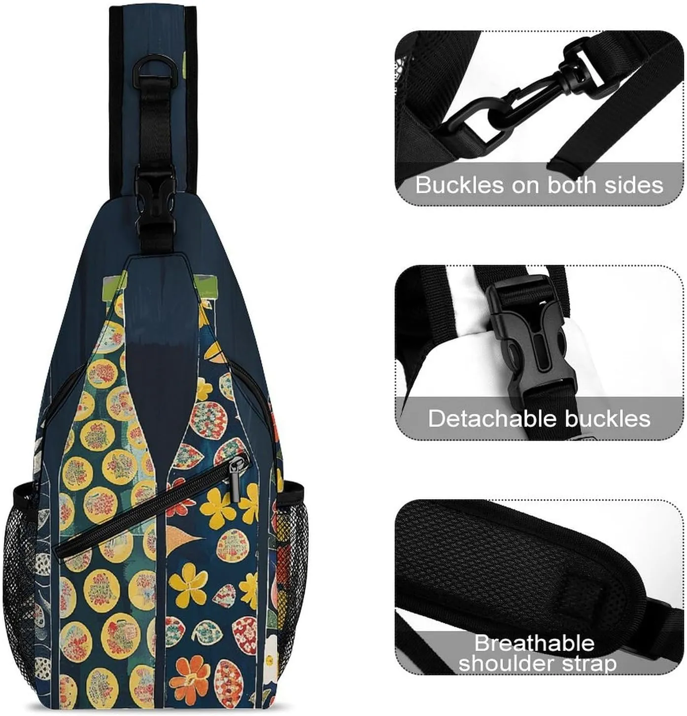 Sling Backpack Crossbody for Man Woman Different Milk Bottles Cross Body Adjustable Chest Bag