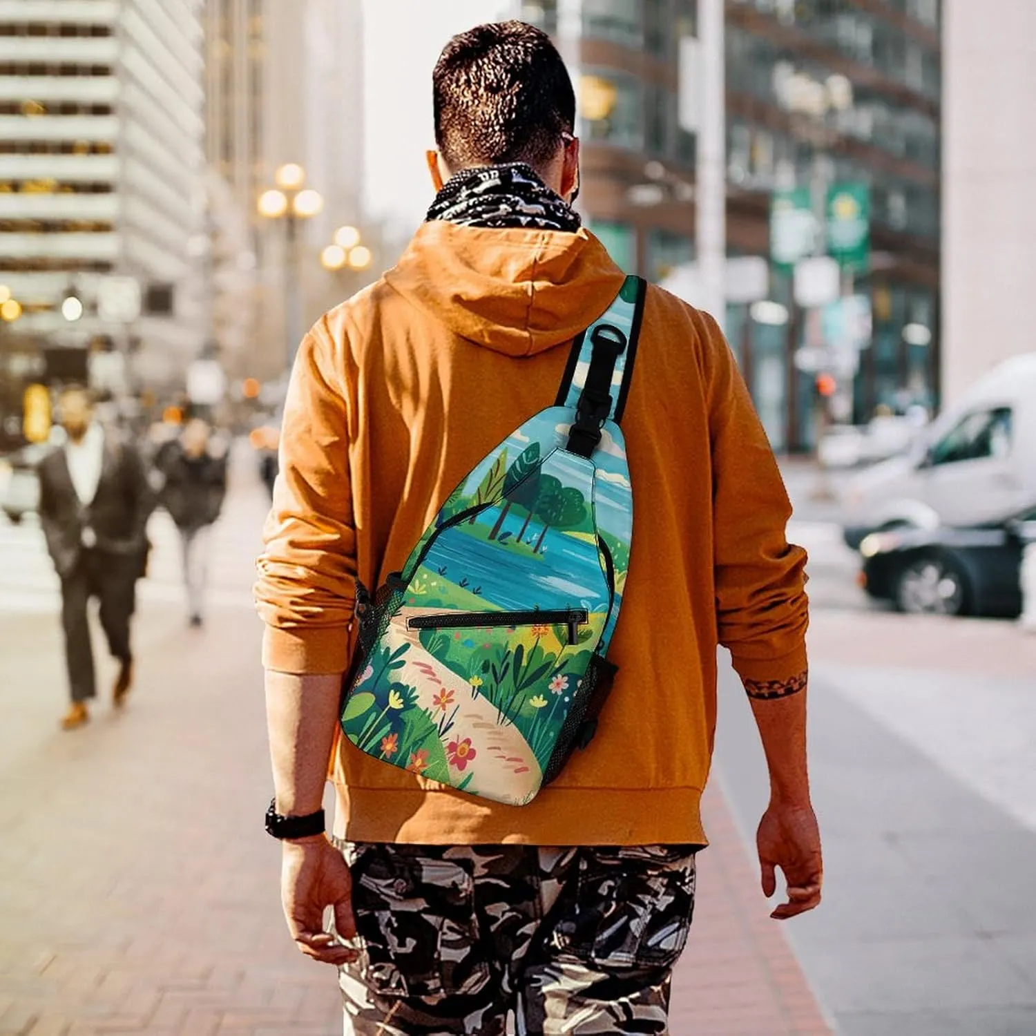 Sling Backpack Crossbody for Man Woman Rural Landscape Painting Cross Body Adjustable Chest Bag