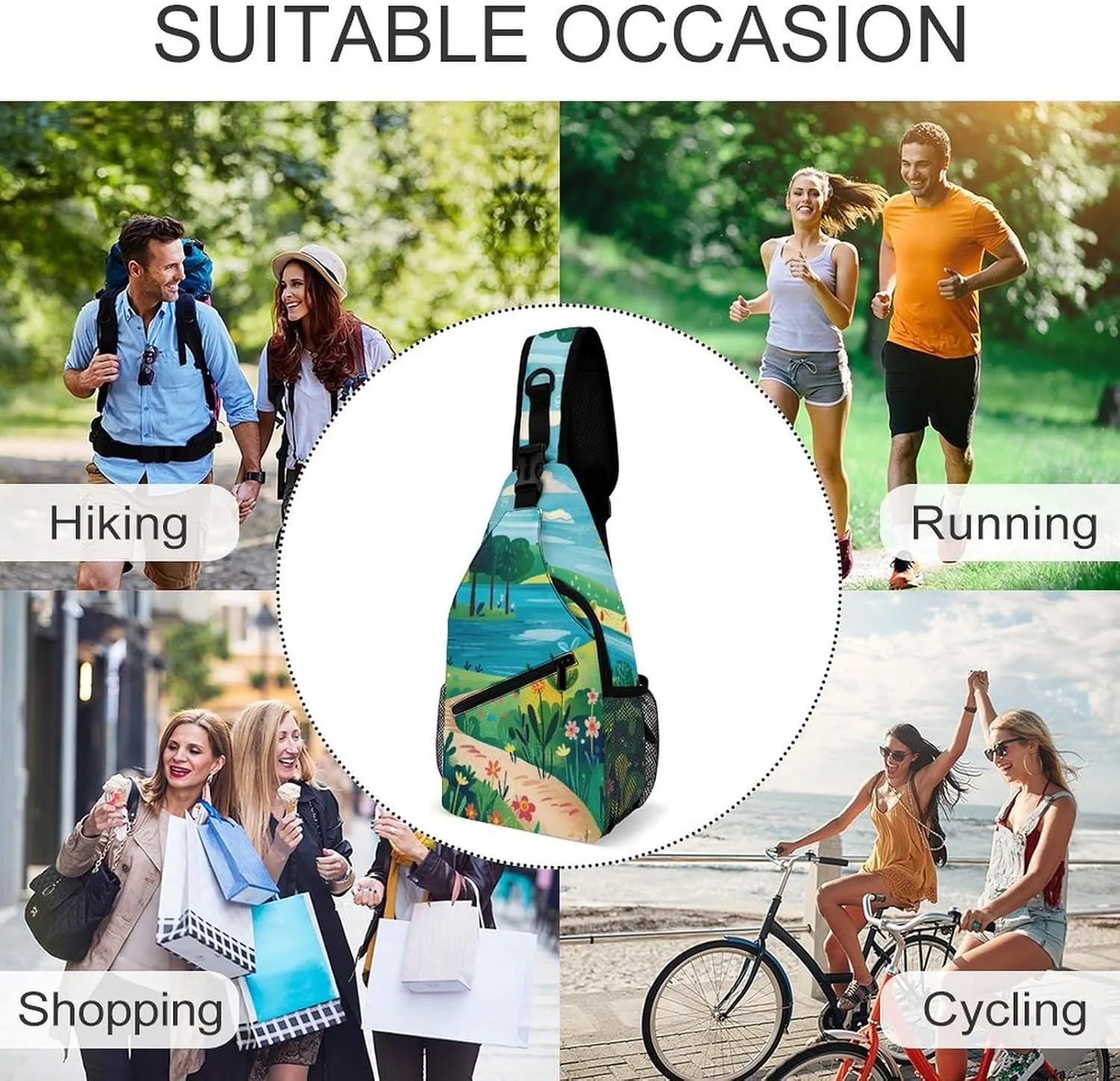 Sling Backpack Crossbody for Man Woman Rural Landscape Painting Cross Body Adjustable Chest Bag