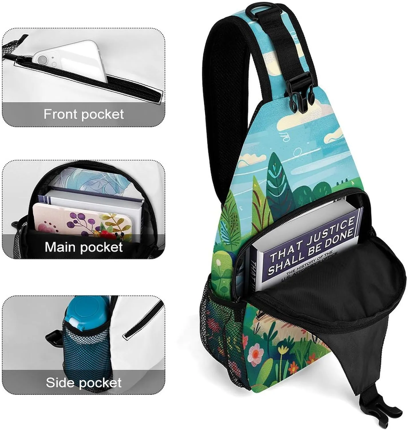 Sling Backpack Crossbody for Man Woman Rural Landscape Painting Cross Body Adjustable Chest Bag