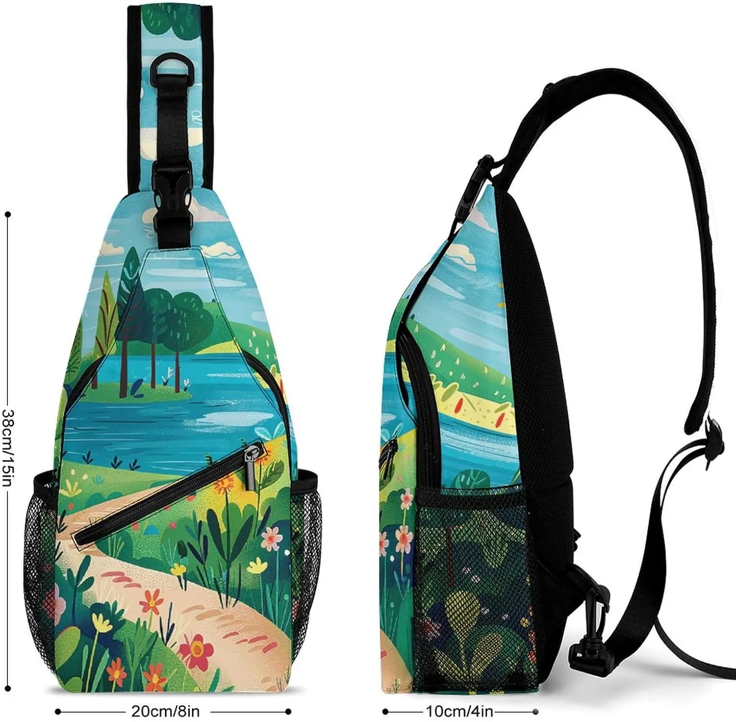 Sling Backpack Crossbody for Man Woman Rural Landscape Painting Cross Body Adjustable Chest Bag