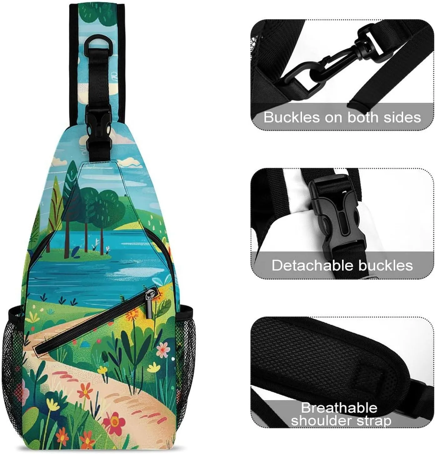 Sling Backpack Crossbody for Man Woman Rural Landscape Painting Cross Body Adjustable Chest Bag