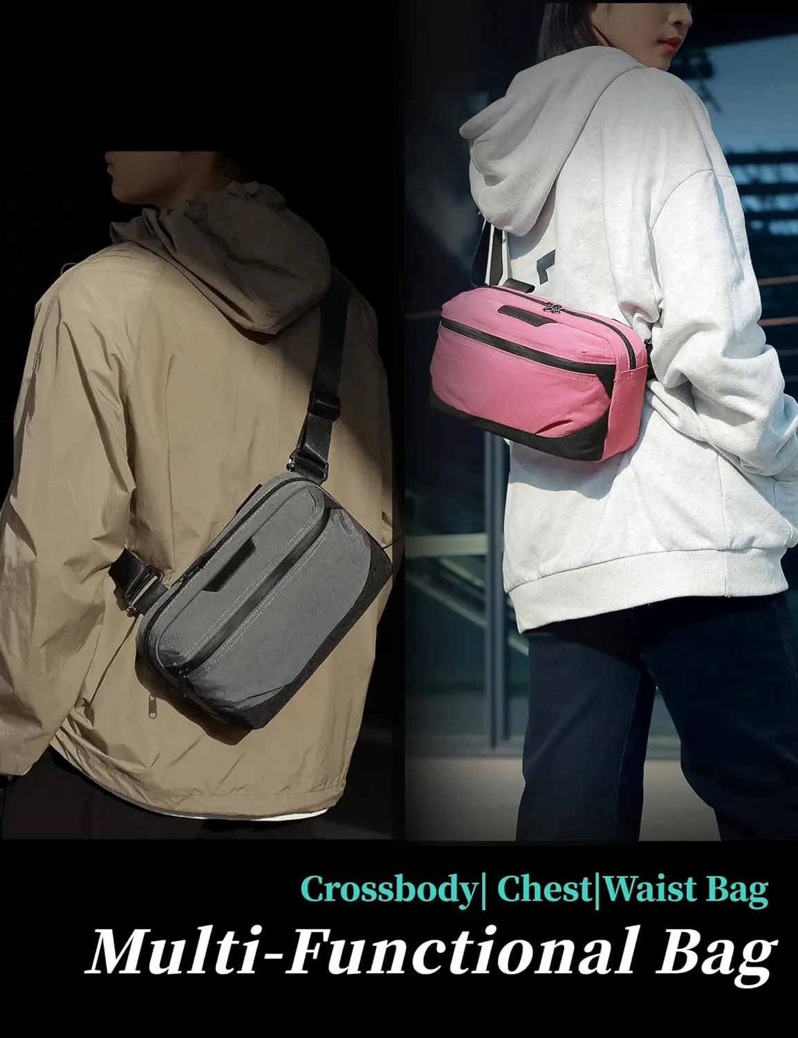 Sling Bag Crossbody for Men Women, Belt Bag Waterproof Waist Chest Pack Fanny Pack Lightweight for Cycling Hiking Travelling
