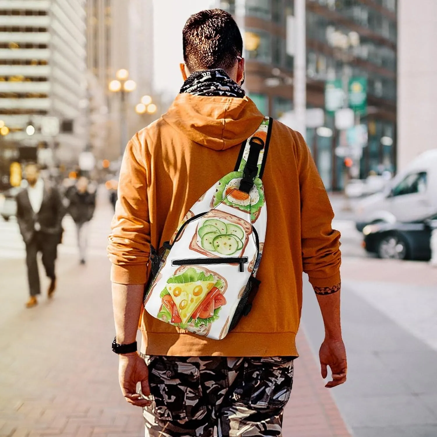 Sling Bag for Women Men Chest Bag Hand Drawn Toast Daypack Fanny Pack Cross Body Bag for Traveling