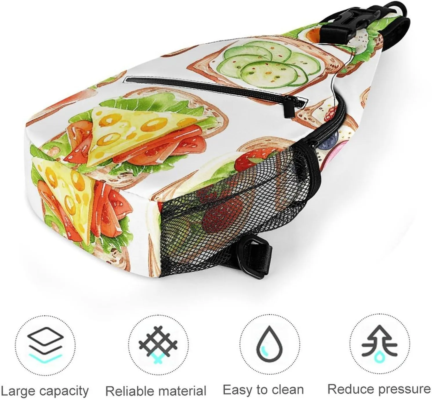 Sling Bag for Women Men Chest Bag Hand Drawn Toast Daypack Fanny Pack Cross Body Bag for Traveling