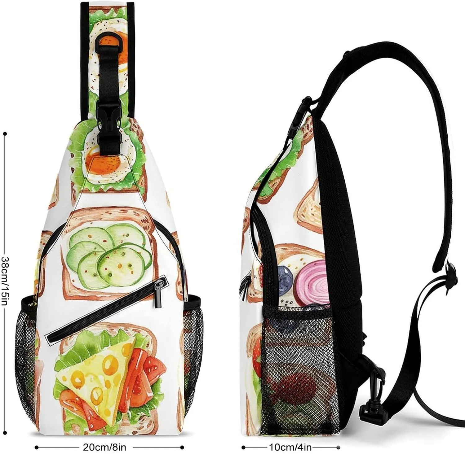 Sling Bag for Women Men Chest Bag Hand Drawn Toast Daypack Fanny Pack Cross Body Bag for Traveling