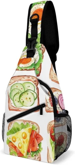 Sling Bag for Women Men Chest Bag Hand Drawn Toast Daypack Fanny Pack Cross Body Bag for Traveling