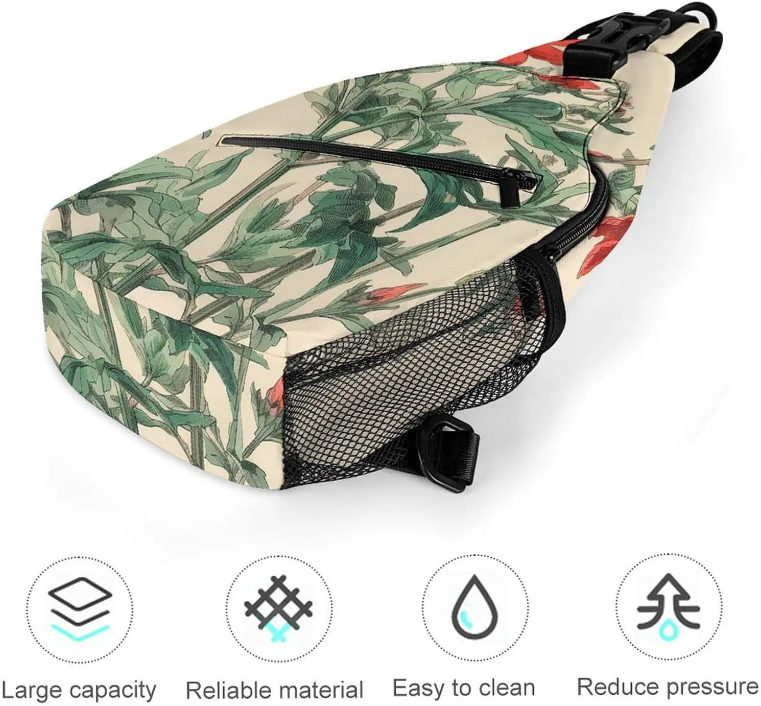 Sling Bag for Women Men Chest Bag Red Flowers on Stem Daypack Fanny Pack Cross Body Bag for Traveling