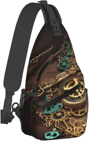 Sling Bag for Women Men Cross Chest Bag Steampunk Watches Keys and Chains Sling Backpack Crossbody Shoulder Bag Fanny Pack Daypack