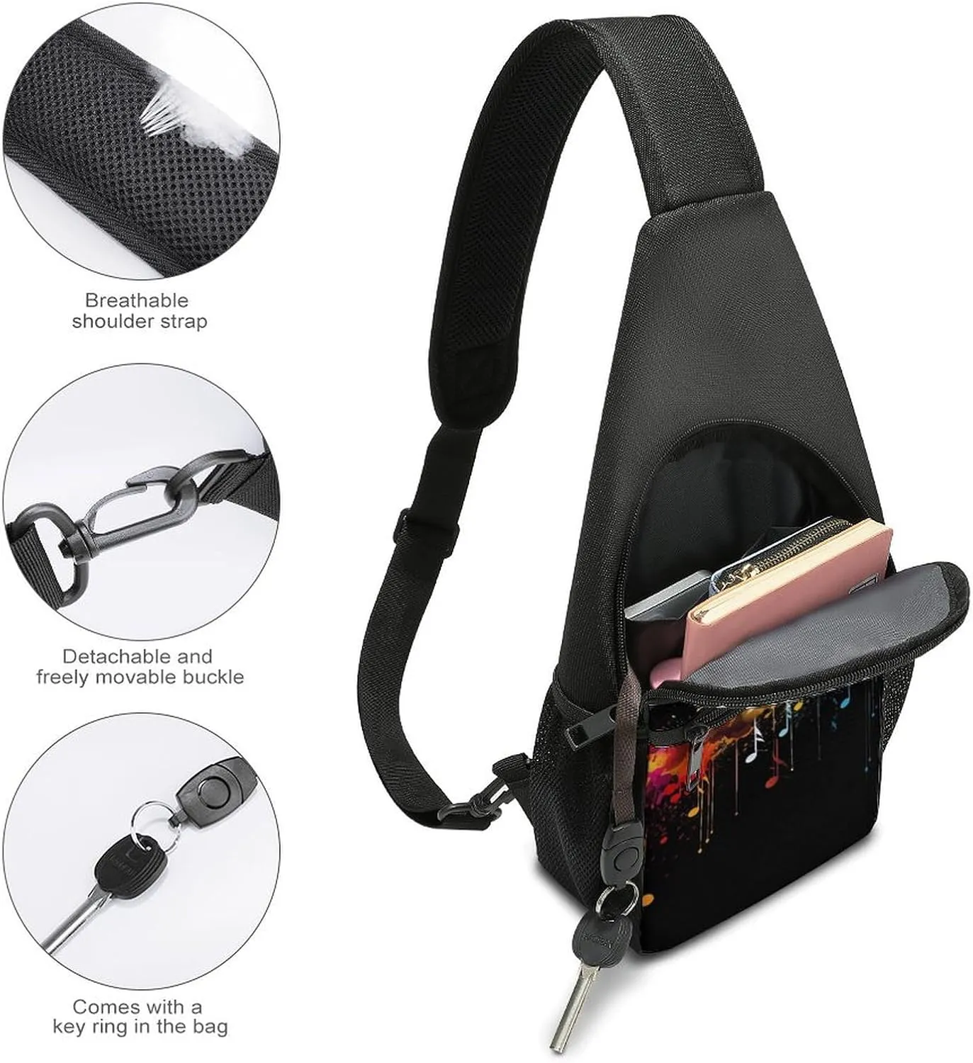 Sling Bag for Women Men Crossbody Bag Chest Bag Colorful Cute Pig Sling Backpack Fanny Packs Travel Hiking Daypack