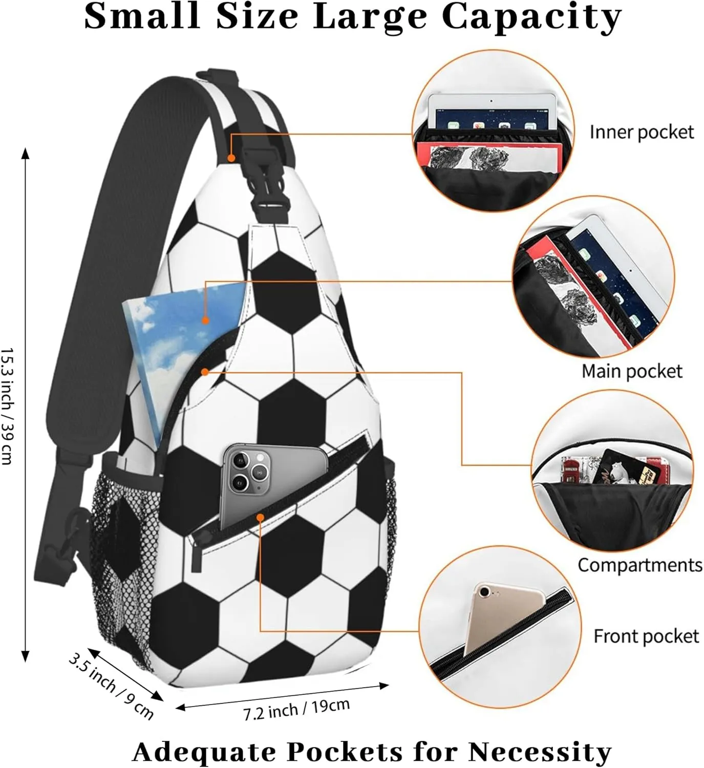 Sling Bag for Women Men, Crossbody Sling Backpack Chest Daypack Cross Body Bag Shoulder Bag (Soccer)