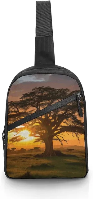 Sling Bag for Women Men Sunrise on Big Tree Crossbody Bag Casual Daypack Backpack Shoulder Chest Bag Fashion Waist Pack Water Resistant Fanny Pack Crossbody Shoulder Bag