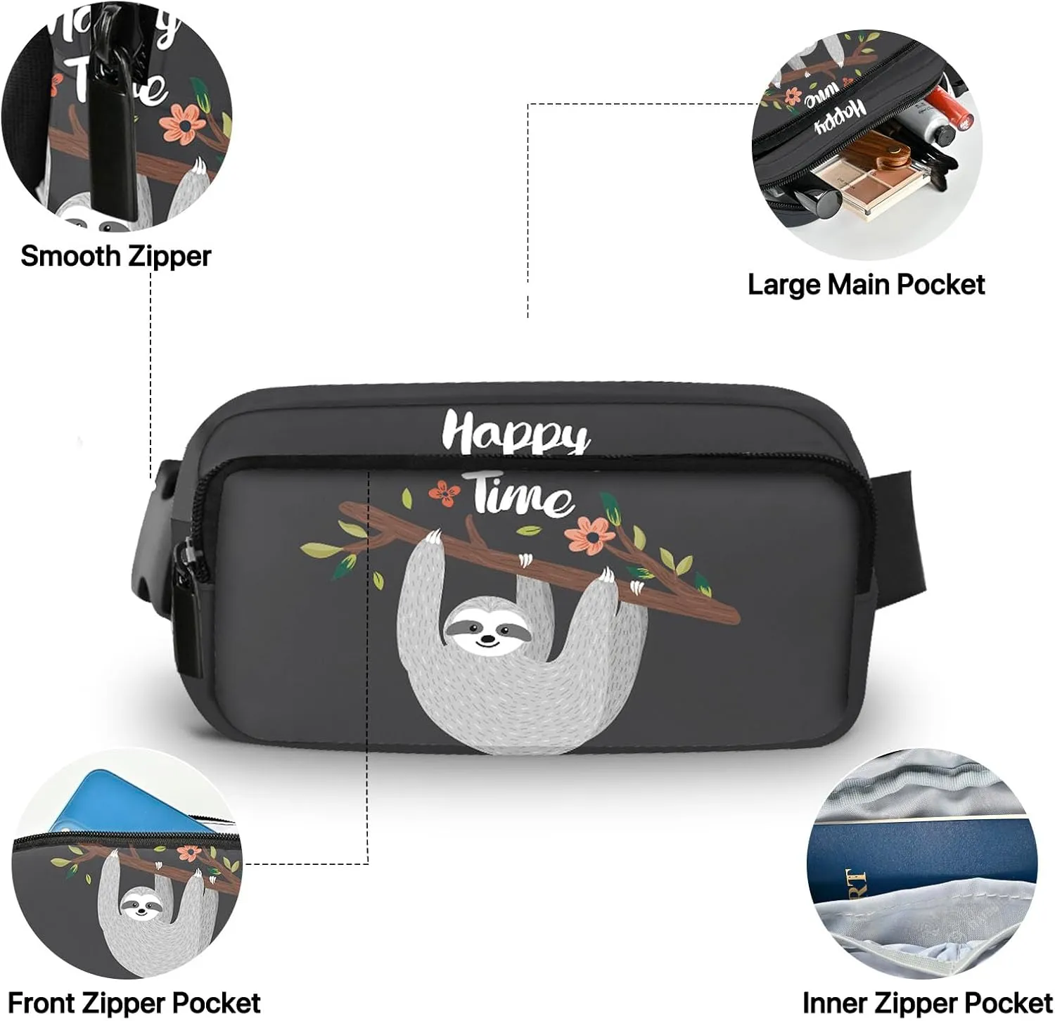 Sloth Fanny Pack for Women Belt Bag Fashion Waist Pouch with Adjustable Strap for Sports Running Traveling Hiking Camping Cycling
