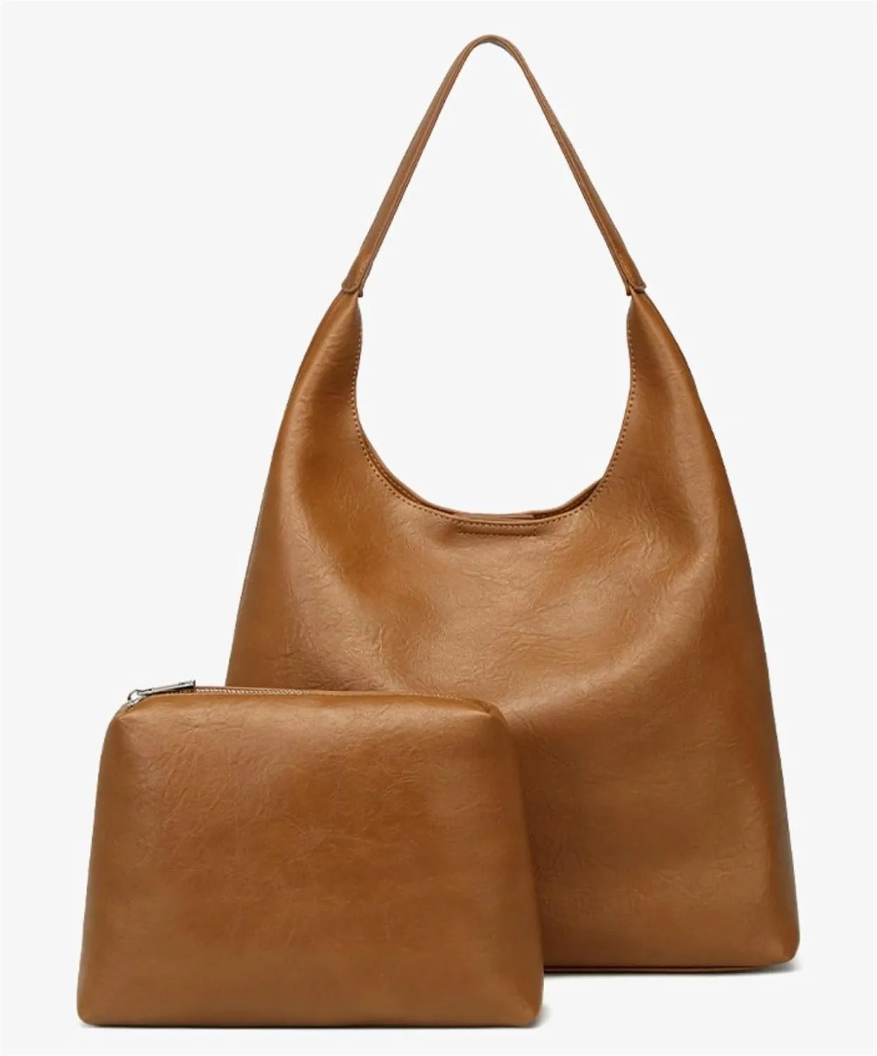 Slouchy Vegan Leather Tote Purse for Women - Large Capacity Work Bag with Detachable Mini Clutch, Crossbody & Shoulder Carry