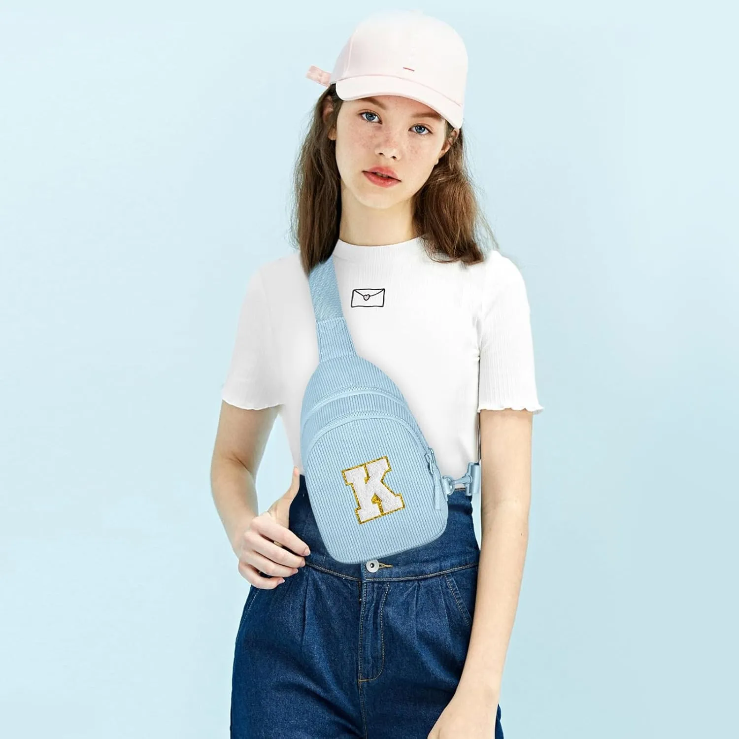 Small Corduroy Sling Bag Initial Crossbody Bag Fanny Pack for Girls Personalized Birthday Gifts for Teen Girls Gifts