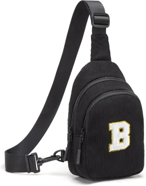 Small Corduroy Sling Bag Initial Crossbody Bag Fanny Pack for Girls Personalized Birthday Gifts for Teen Girls Gifts