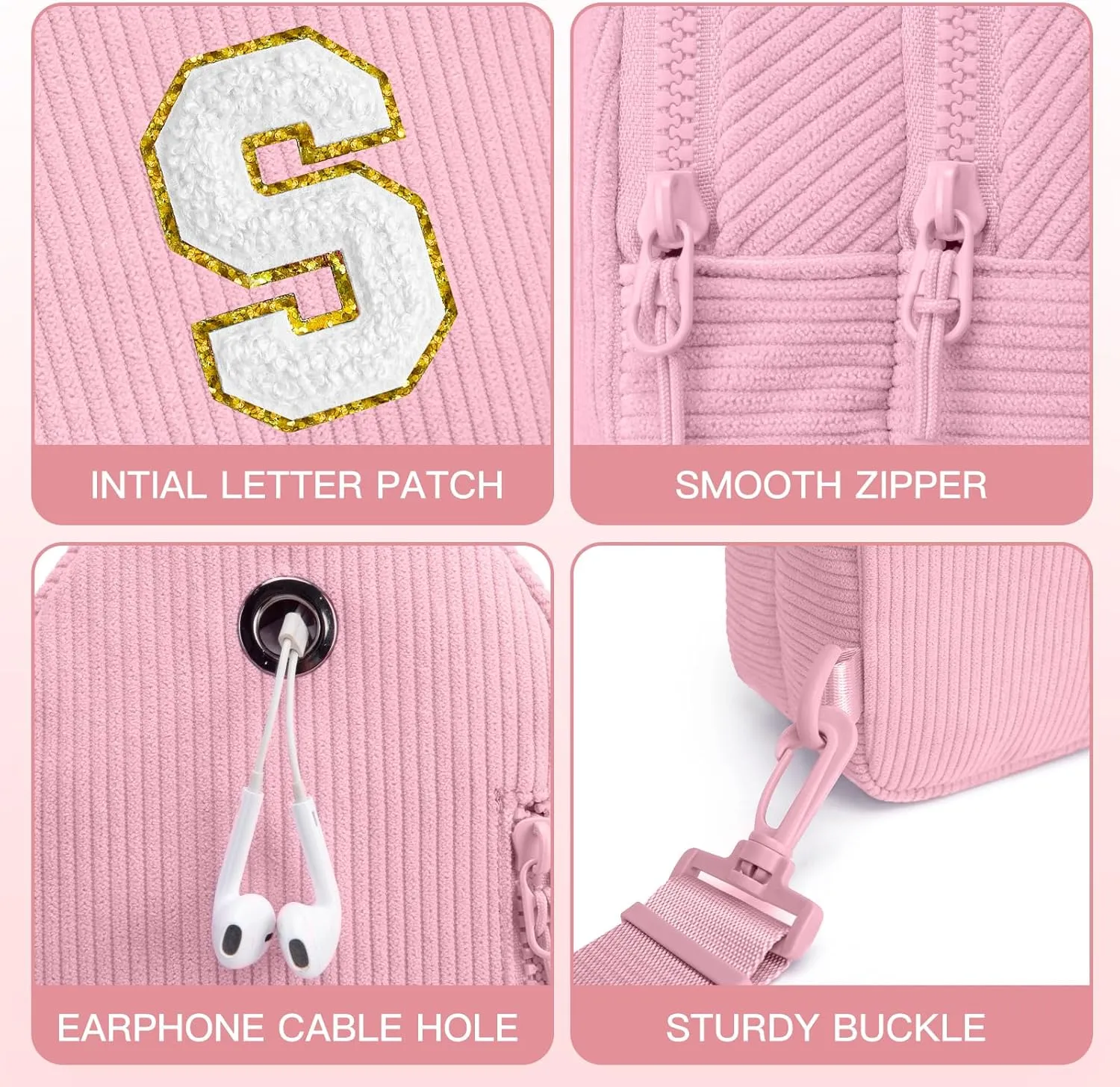 Small Corduroy Sling Bag Initial Crossbody Bag Fanny Pack for Girls Personalized Birthday Gifts for Teen Girls Gifts