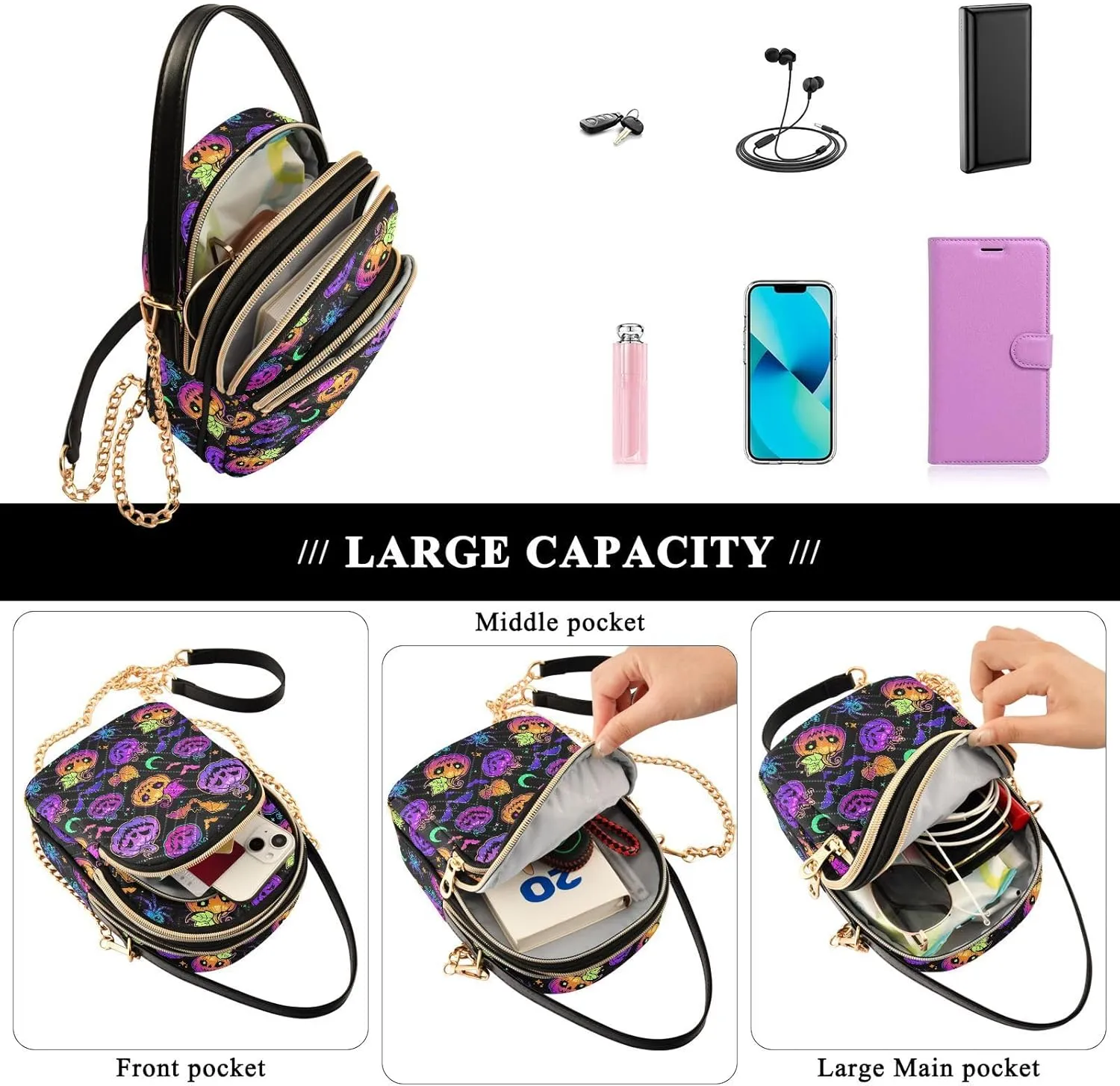 Small Cross body Bags for Women Quilted Crossbody Cell Phone Shoulder Purse Handbags Wallet Detachable Chain Bag