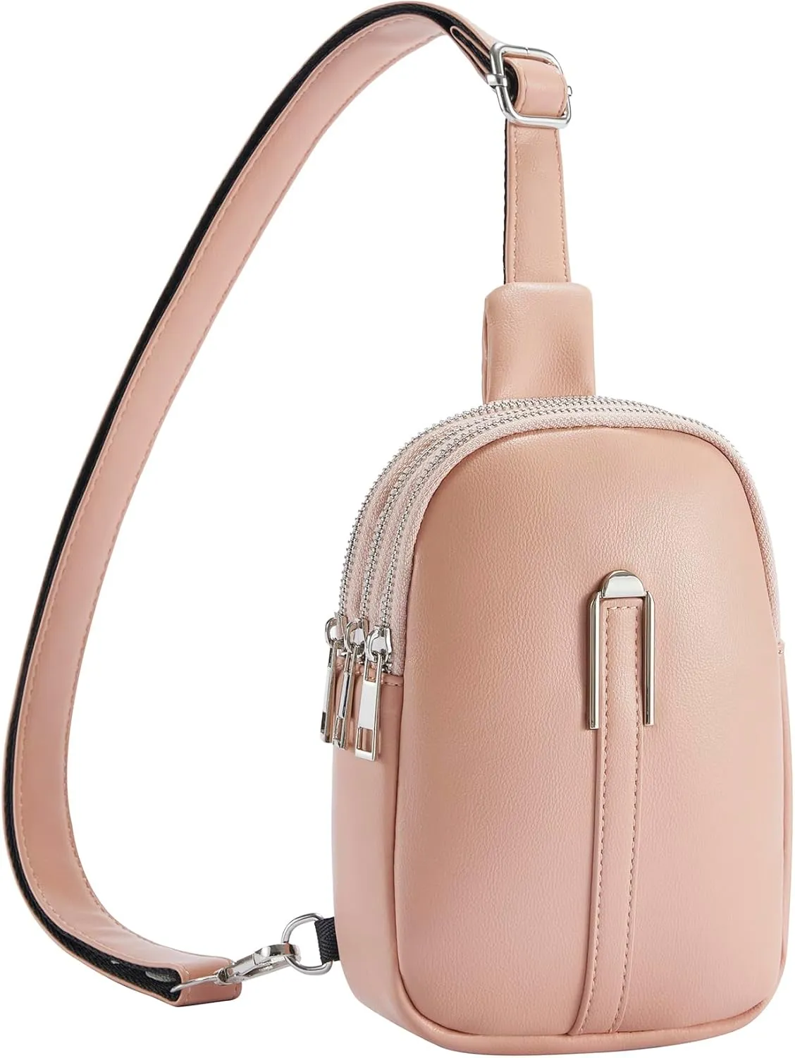 Small Crossbody Bag, Pink, PU Leather, 5.51" x 3.14" x 7.87", 3 Pockets, Zipper Closure, Adjustable Strap, Unisex, Fashion, Versatile, Lightweight, Practical