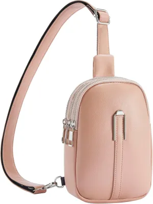 Small Crossbody Bag, Pink, PU Leather, 5.51" x 3.14" x 7.87", 3 Pockets, Zipper Closure, Adjustable Strap, Unisex, Fashion, Versatile, Lightweight, Practical