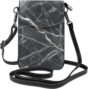 Small Crossbody Bags for Women,Leather Shoulder Bag for Cell Phone Purse with Strap and Black Marble Printed