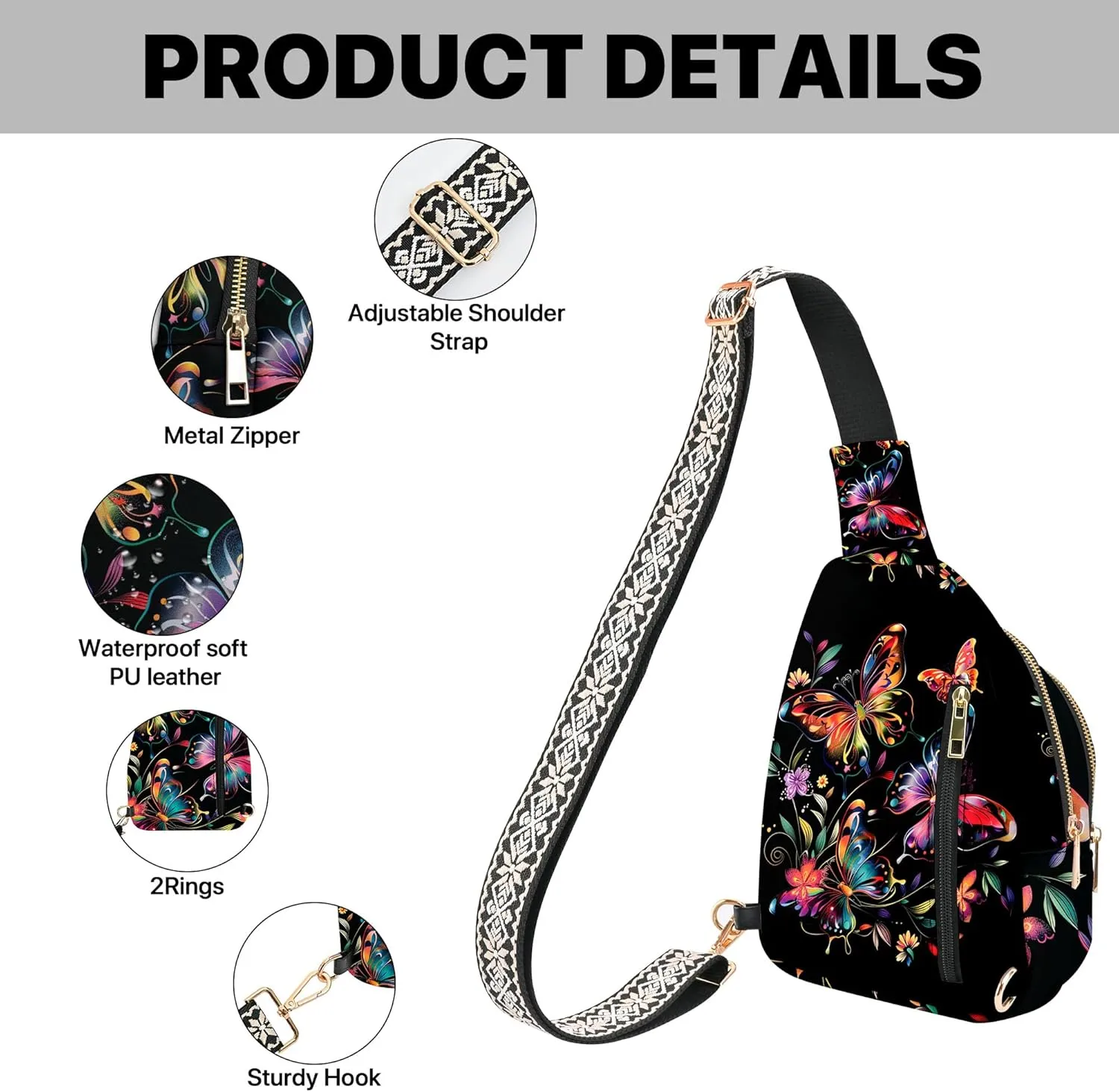 Small Leather Sling Bag for Women Crossbody Fanny Pack Travel Casual Chest Bag with Adjustable Strap