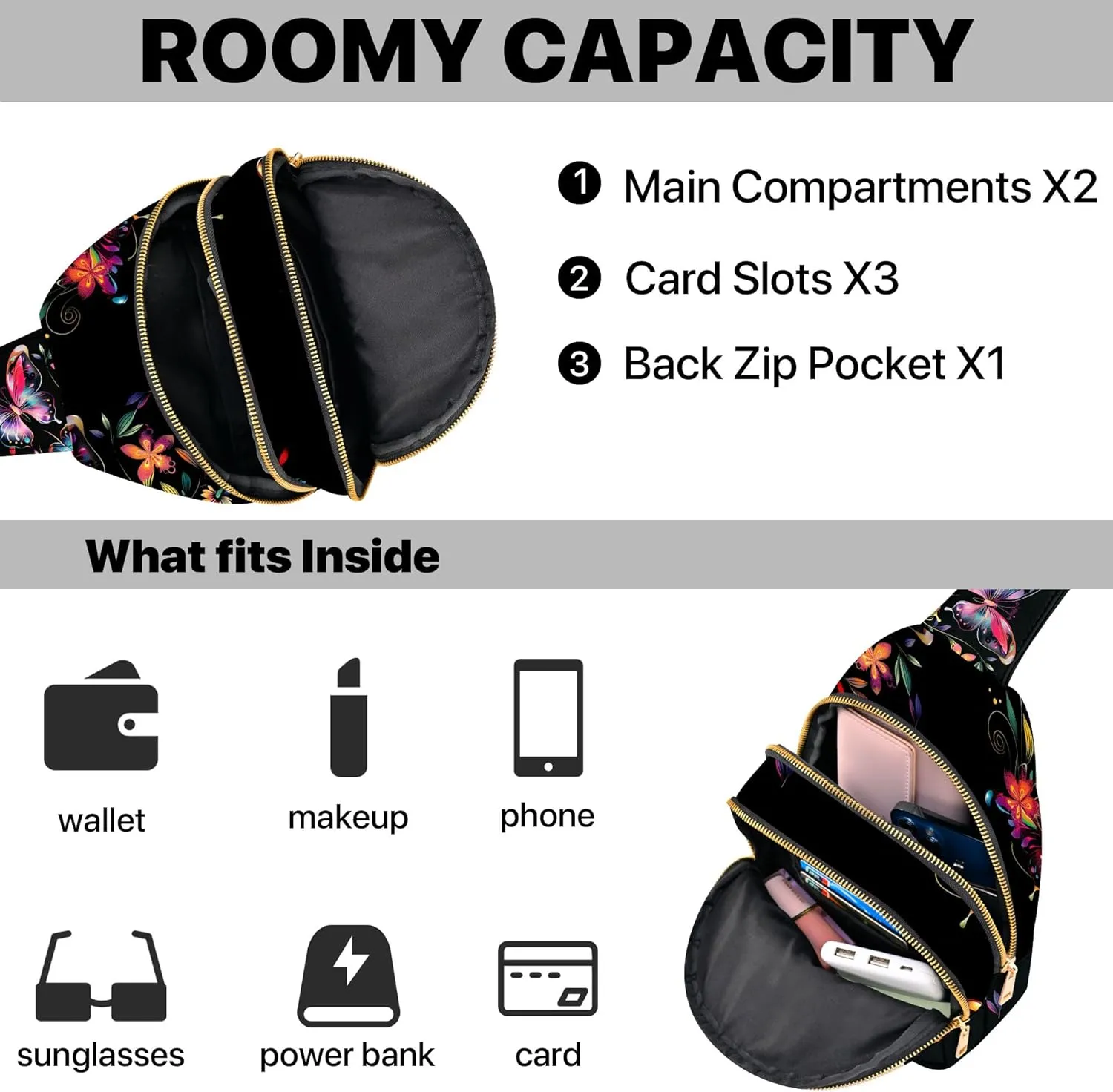 Small Leather Sling Bag for Women Crossbody Fanny Pack Travel Casual Chest Bag with Adjustable Strap