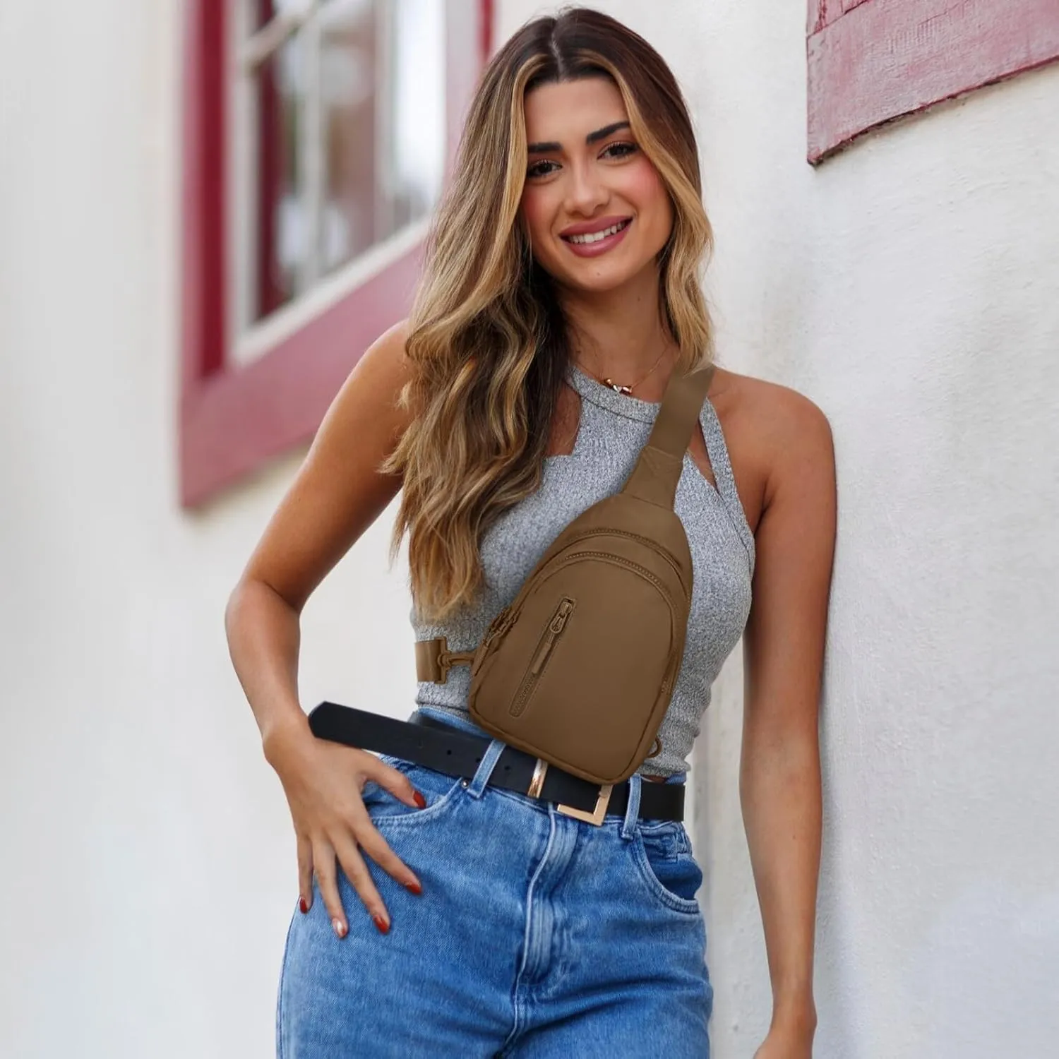 Small Sling Bag Crossbody Bag for Women with 4 Pockets Cross Body Fanny Pack Womens Chest Bag for Outdoors Traveling
