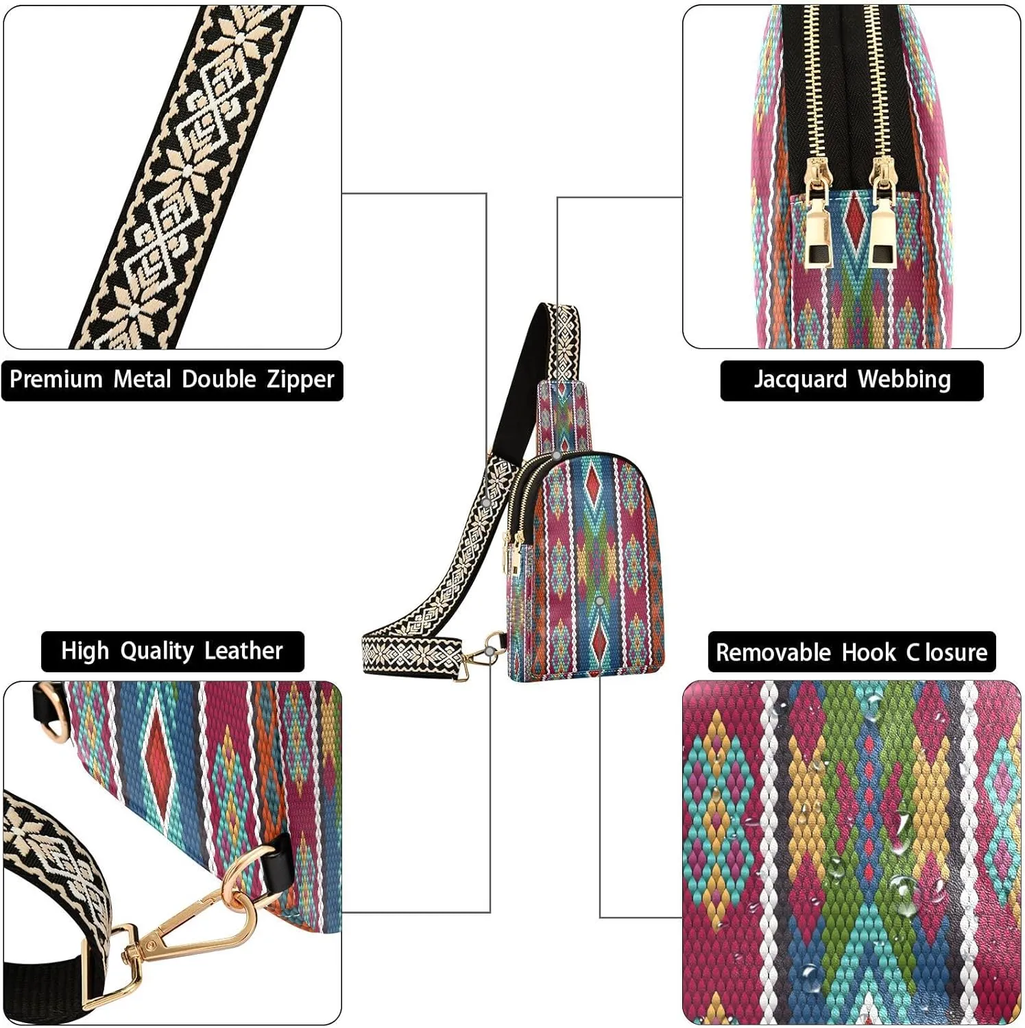 Small Sling Bag for Women Crossbody Embroidery Colorful Theme Fashion Leather Crossbody Bag for Women Trendy Crossbody Purse Fanny Pack with Adjustable Guitar Strap Outfit
