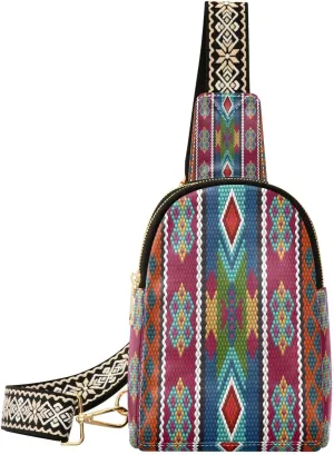 Small Sling Bag for Women Crossbody Embroidery Colorful Theme Fashion Leather Crossbody Bag for Women Trendy Crossbody Purse Fanny Pack with Adjustable Guitar Strap Outfit