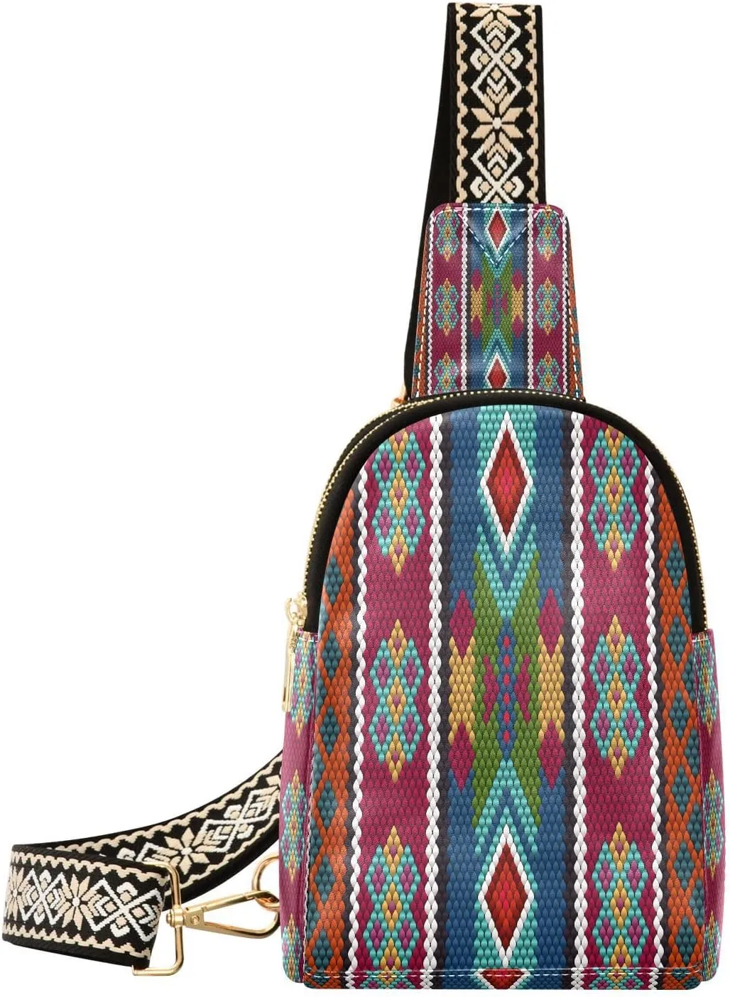 Small Sling Bag for Women Crossbody Embroidery Colorful Theme Fashion Leather Crossbody Bag for Women Trendy Crossbody Purse Fanny Pack with Adjustable Guitar Strap Outfit