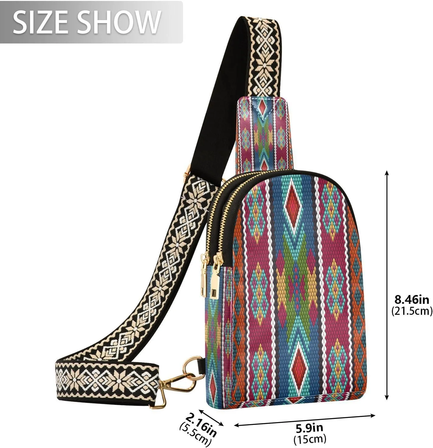 Small Sling Bag for Women Crossbody Embroidery Colorful Theme Fashion Leather Crossbody Bag for Women Trendy Crossbody Purse Fanny Pack with Adjustable Guitar Strap Outfit