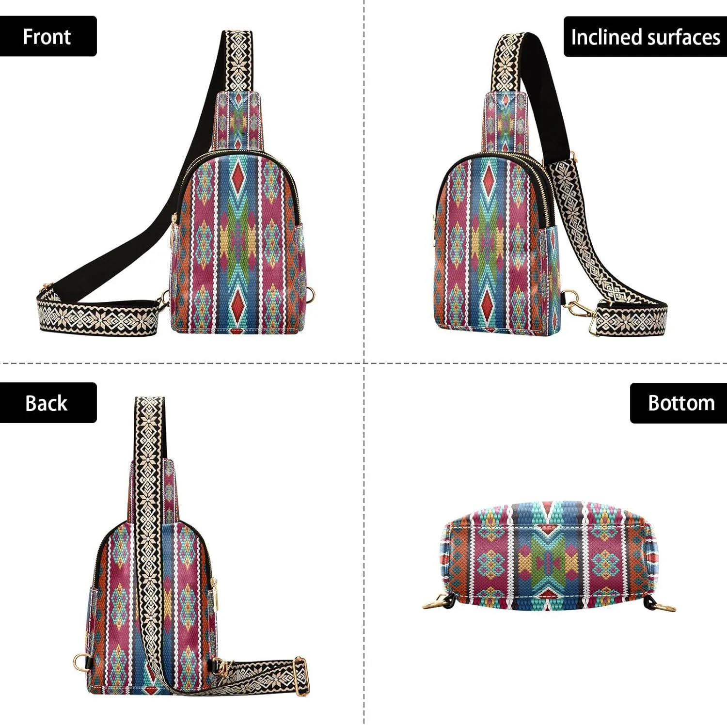 Small Sling Bag for Women Crossbody Embroidery Colorful Theme Fashion Leather Crossbody Bag for Women Trendy Crossbody Purse Fanny Pack with Adjustable Guitar Strap Outfit