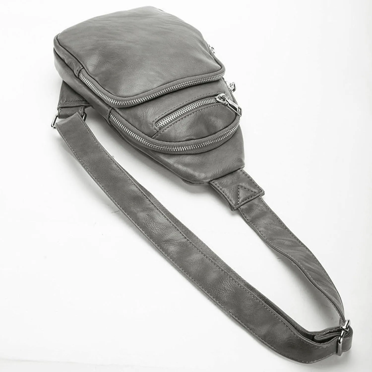 Small Sling Bag for Women Crossbody Leather Crossbody Fanny Packs Chest Bag for Men Travel Gifts (grey1)