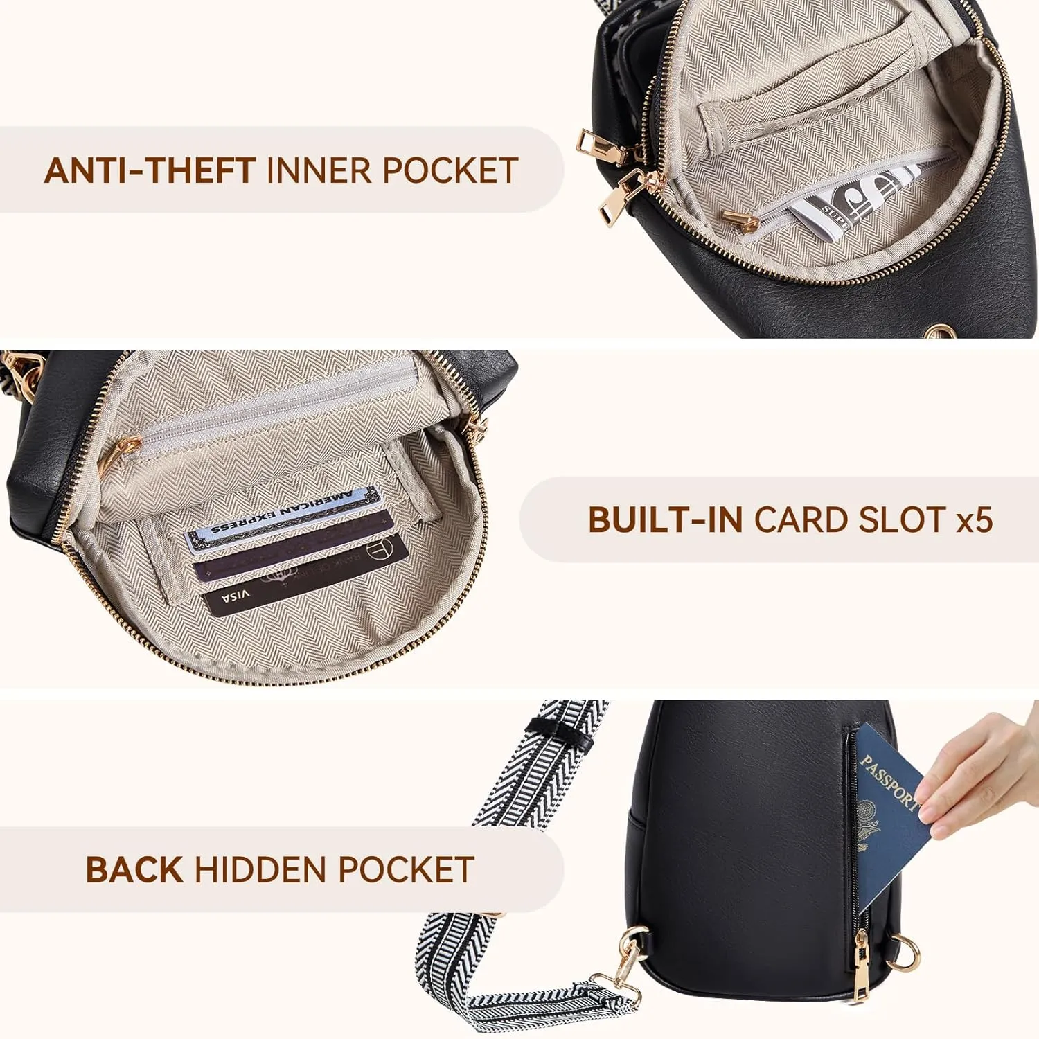 Small Sling Bag for Women Leather Crossbody Bags Fanny Pack Chest Bag for Travel