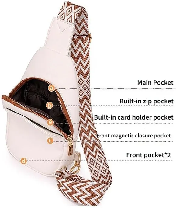 Small Sling Bag for Women, Leather Fanny Pack Crossbody Bags, Chest Bag With Guitar Strap (black)