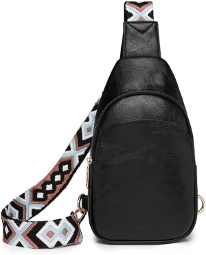 Small Sling Bag for Women, Leather Fanny Pack Crossbody Bags, Chest Bag With Guitar Strap (black)