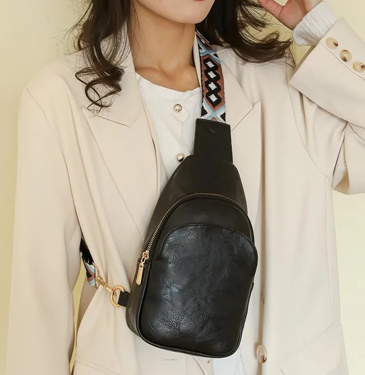 Small Sling Bag for Women, Leather Fanny Pack Crossbody Bags, Chest Bag With Guitar Strap (black)