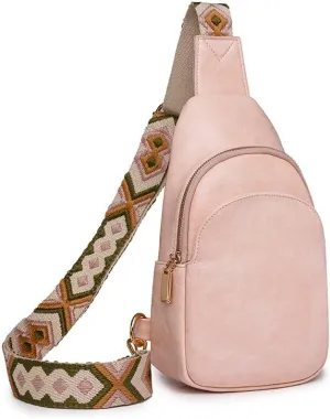 Small Sling Bag for Women, Leather Fanny Pack Crossbody Bags, Chest Bag With Guitar Strap (pink)