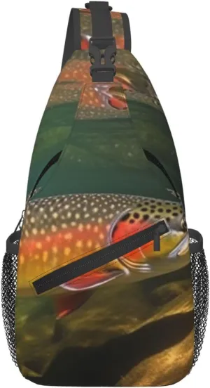 Small Sling Bag for Women Men Brook Trout Fly Fishing Crossbody Bag Casual Hiking Chest Bags Fashion Fanny Pack