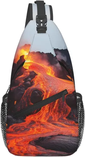 Small Sling Bag for Women Men Red Hot Lava from Kilauea Volcano Crossbody Bag Casual Hiking Chest Bags Fashion Fanny Pack