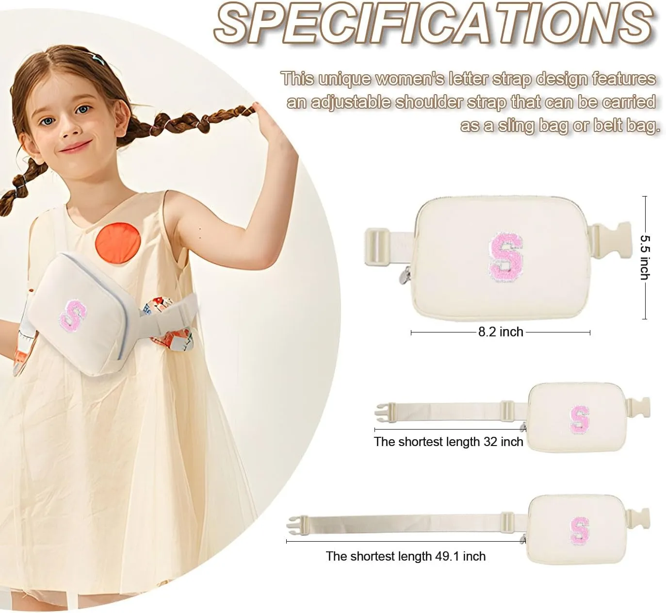 Small Waist Fanny Pack for Girl Belt Bag Crossbody Initial Letter Merch Bag for Teen Girl Women Personalized Christmas Valentines Birthday Preppy Easter Gift Travel Essential Mini Bag for Kids Cream S