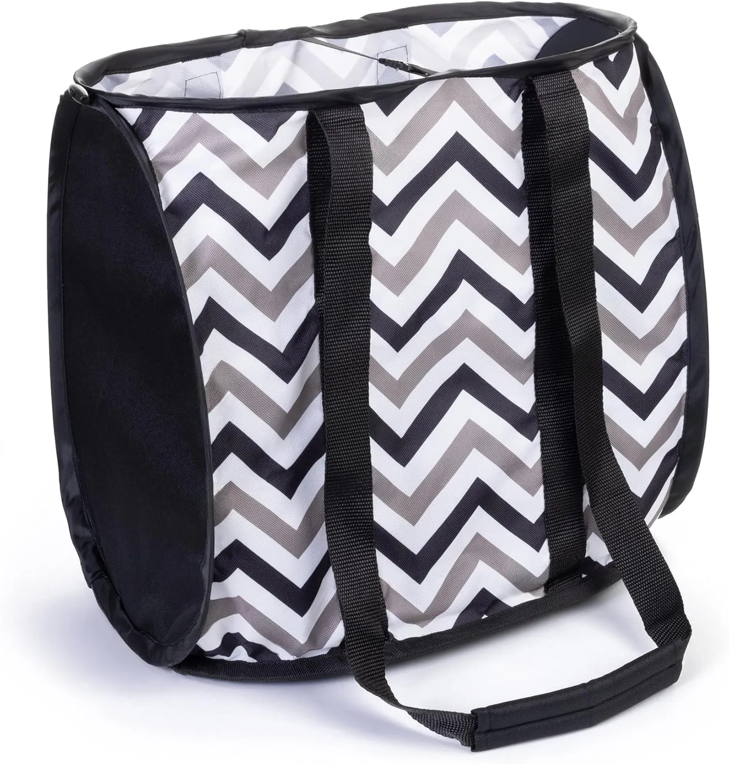 Smart Design Pop-Up Shopping Bag - Reusable - Large - Heavy Duty Polyester - Folds Flat - Supermarket, Trunk Storage - Home Organization (15 x 10 Inch) [Chevron w/Black Trim]
