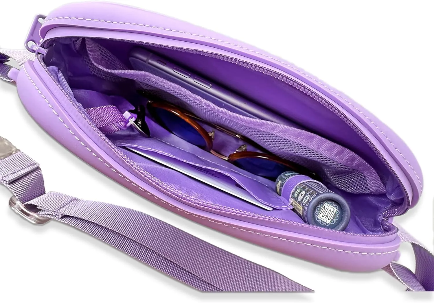 Soft-Touch Silicone Water-Resistant Fanny Pack – Lightweight Crossbody Waist Bag for Everyday Essentials, Travel, Workouts, Beach & Festivals (Lilac)
