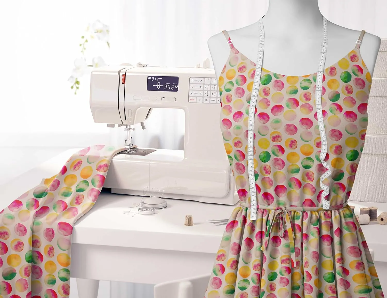 Soimoi Polka Dot Print - Multicolor, Canvas Fabric Material - 56 Inch Wide, 1 Yard, Unstitched Fabric for Upholstery, Bags, Workwear and Outdoor Gear.