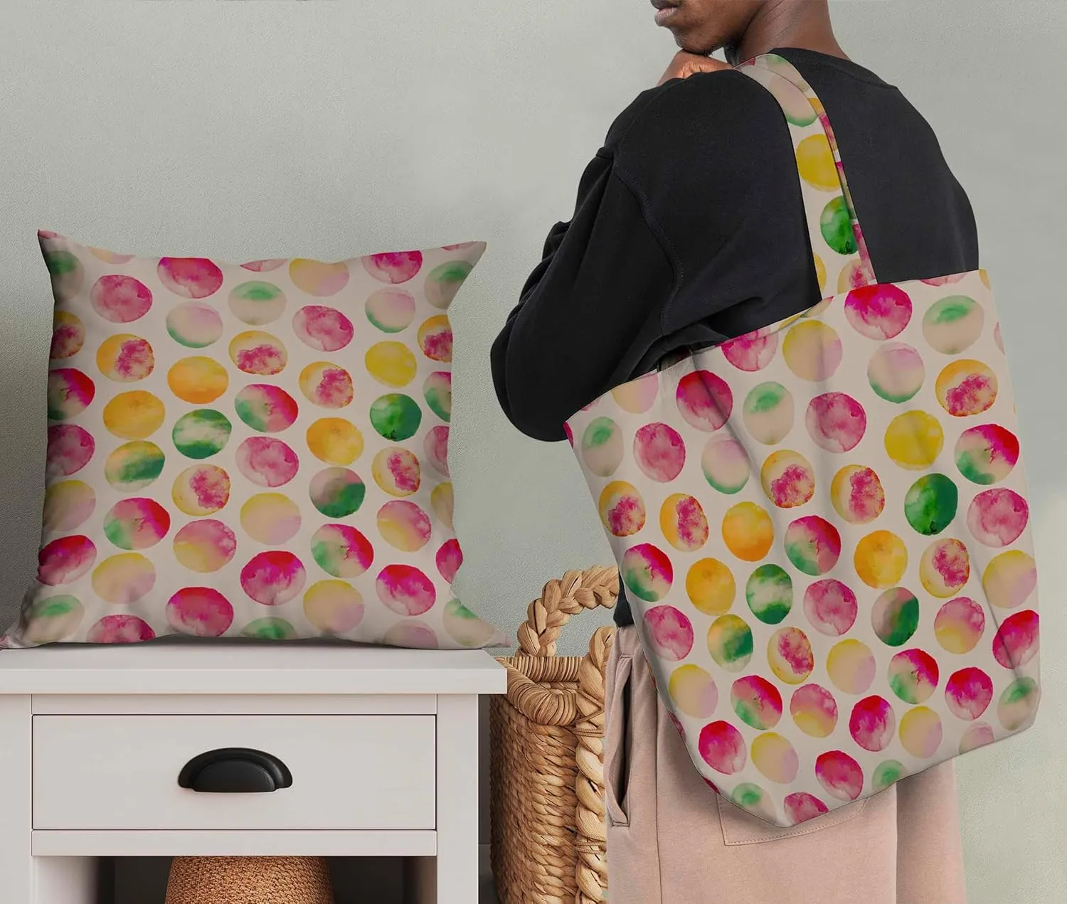Soimoi Polka Dot Print - Multicolor, Canvas Fabric Material - 56 Inch Wide, 1 Yard, Unstitched Fabric for Upholstery, Bags, Workwear and Outdoor Gear.