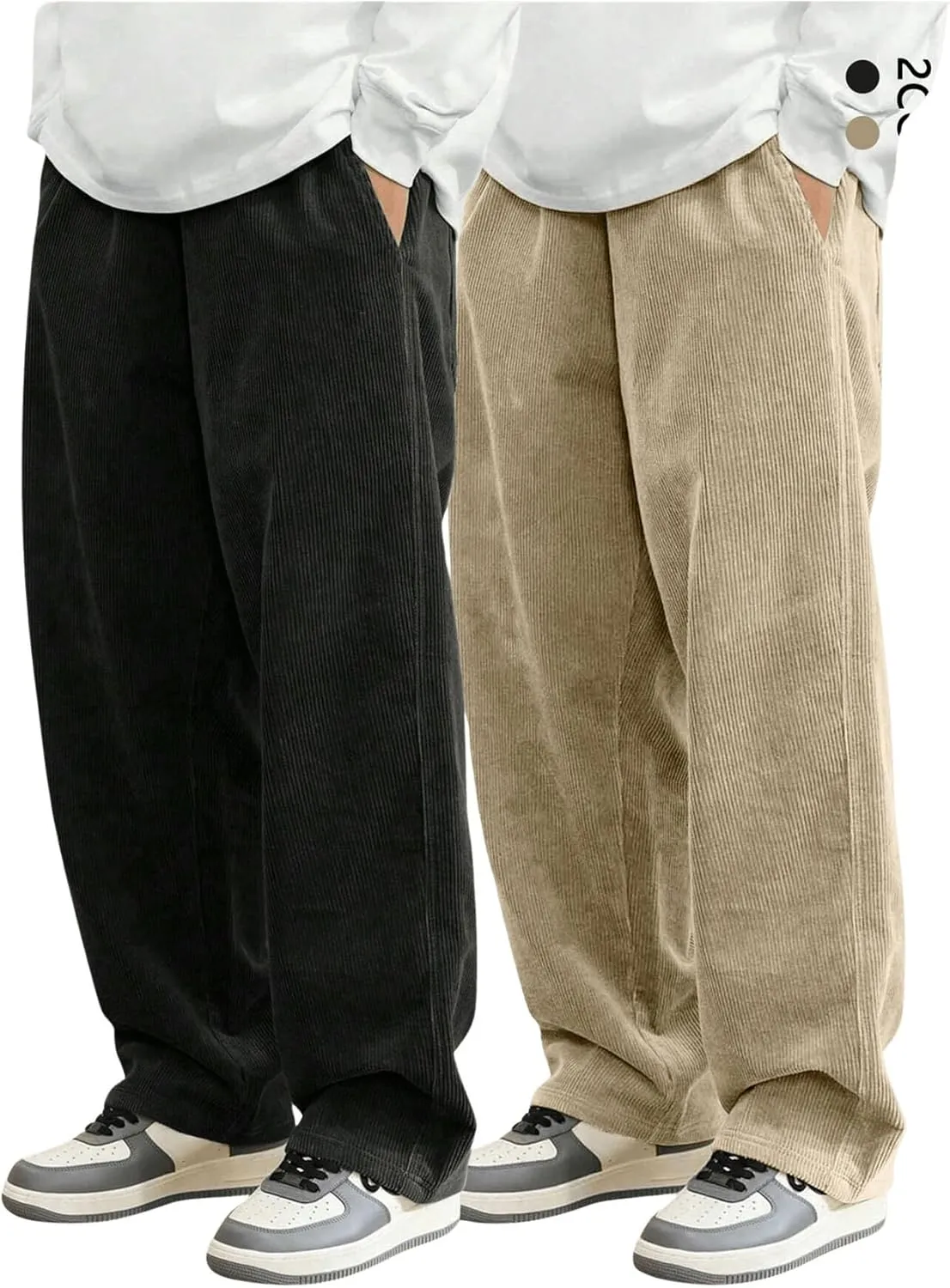 SOLY HUX Men's 2 Piece Corduroy Pants Drawstring Elastic Waist Straight Leg Baggy Pants with Pockets