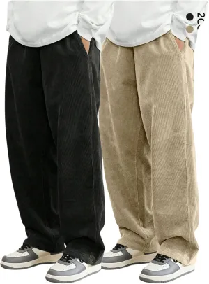 SOLY HUX Men's 2 Piece Corduroy Pants Drawstring Elastic Waist Straight Leg Baggy Pants with Pockets
