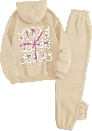 SOLY HUX Women's 2 Piece Outfits Letter Graphic Drawstring Long Sleeve Hoodies Sweatshirt and Sweatpants Set