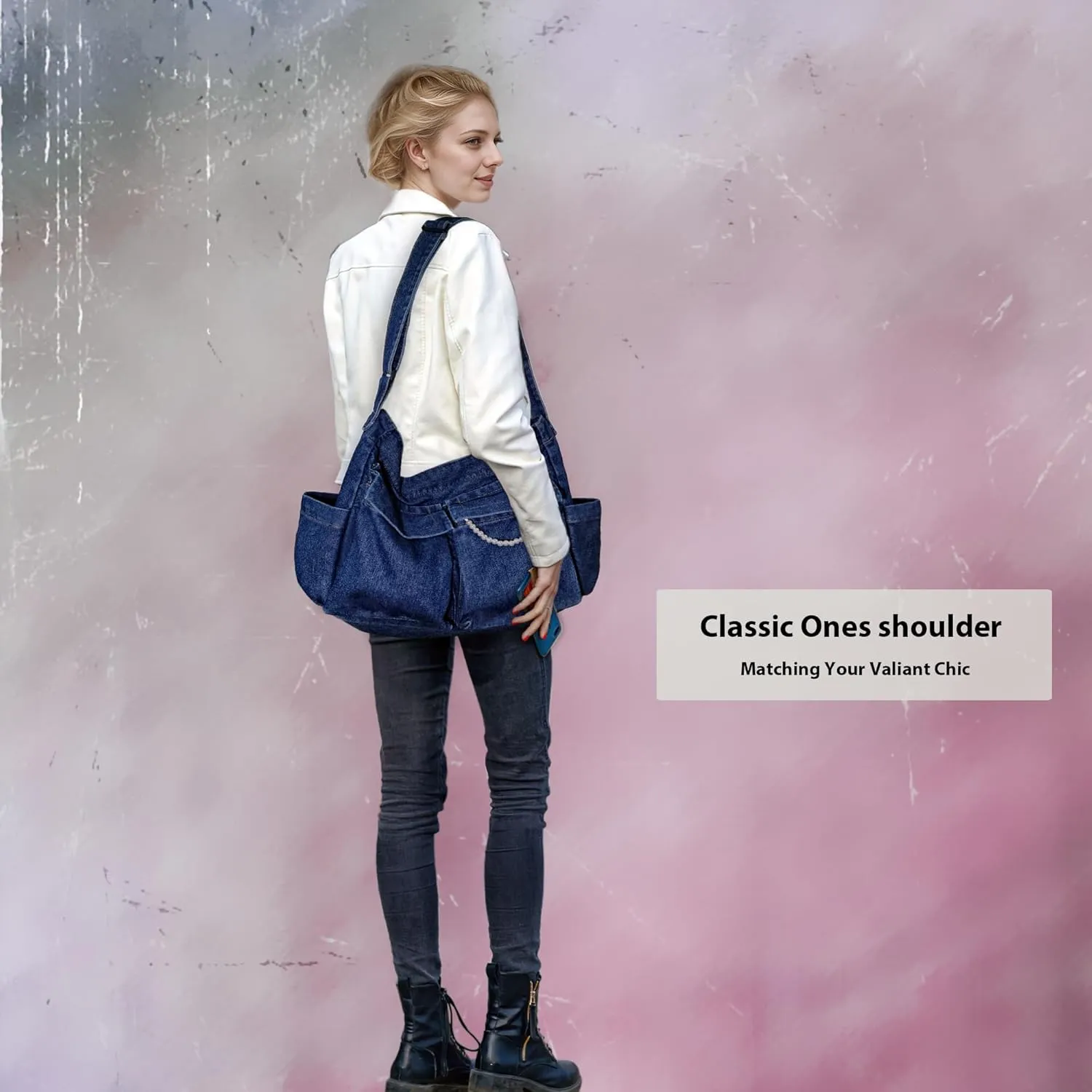 SoonerCozer Women's Stylish Large Denim Crossbody Messenger Bag for School Spacious Jean Shoulder Purse Tote Hobo Bag